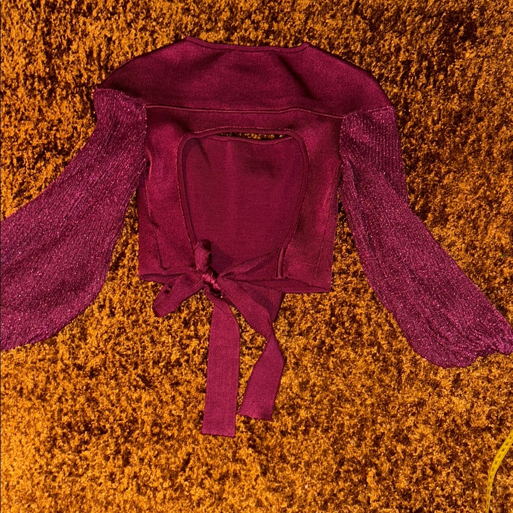 Zara Burgundy Crop Top with Puff Sleeves - Picture 4 of 5